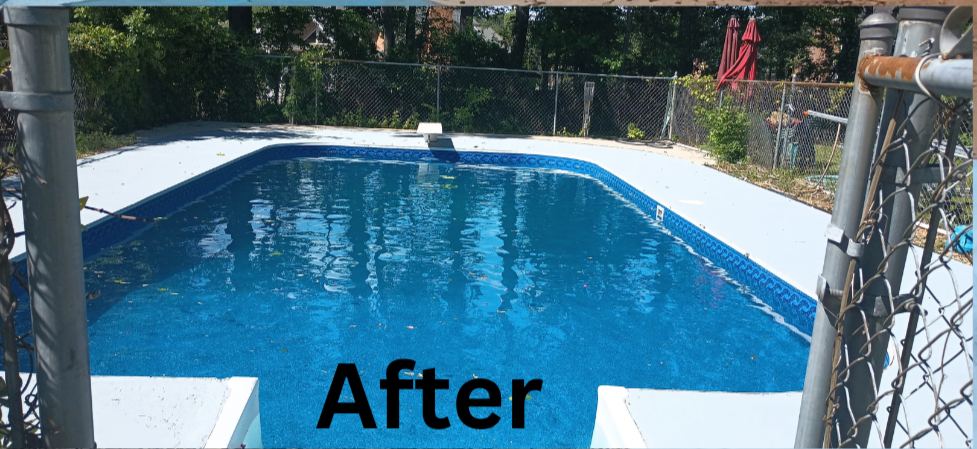 The same pool with a new vinyl liner installed and filled