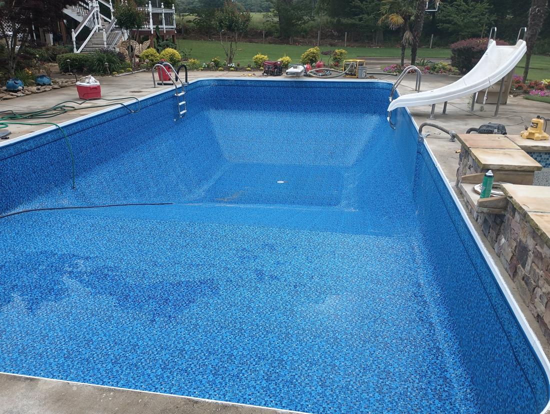 New liner set from the deep end toward the slide