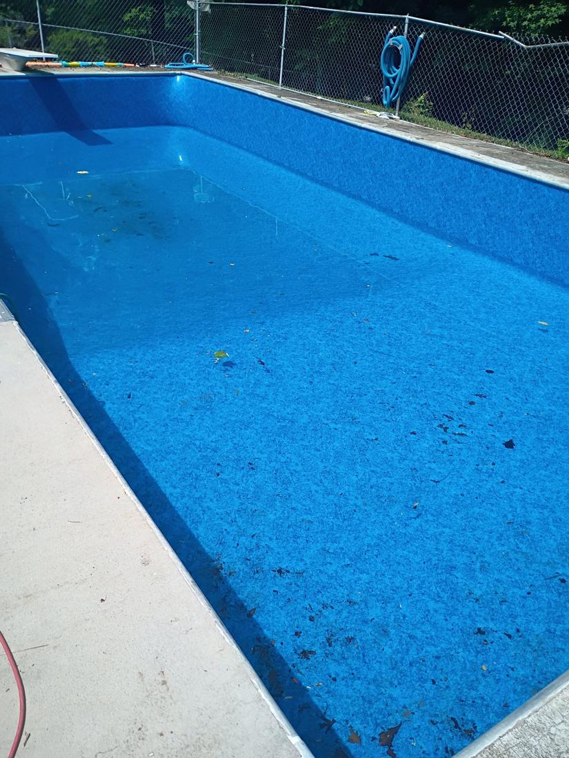 Pool filling, new liner smooth across the floor